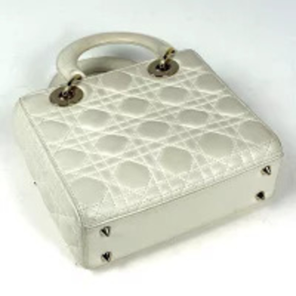 Dior Lady  Leather White Shoulder Handbag Cannage Christian Bag